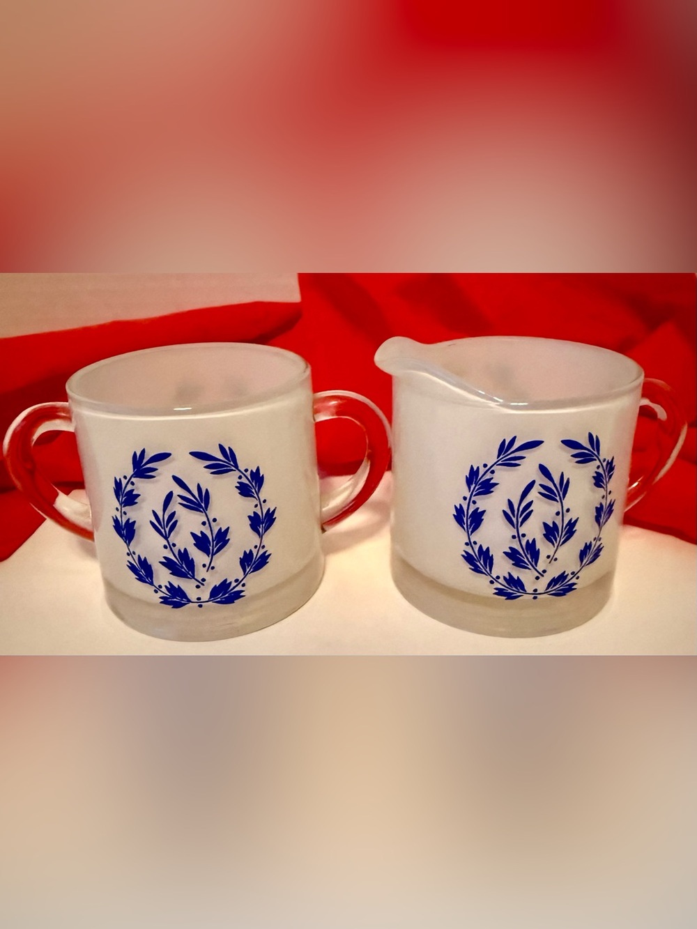 Bartlett-Collins Frosted glass creamer and sugar bowl set